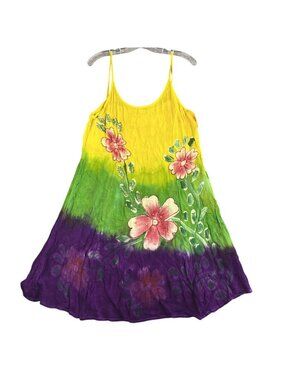 Womens S Sundress Multicolor Beaded Accents Floral Flowing Tie Dye Boho Summer